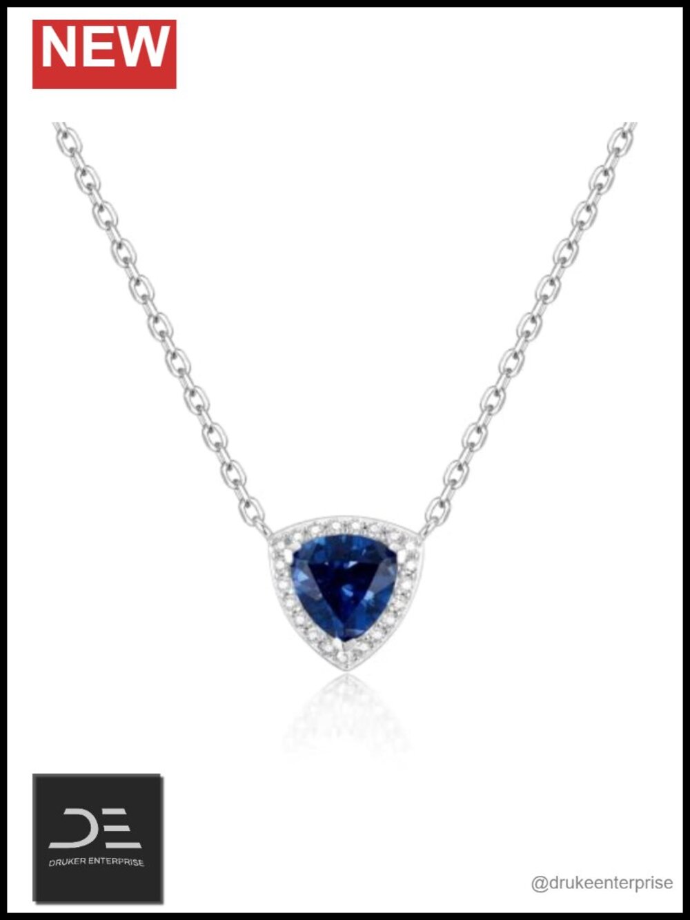 Sterling Silver Trinity Birthstone Pendant Necklace with September Blue Sapphire